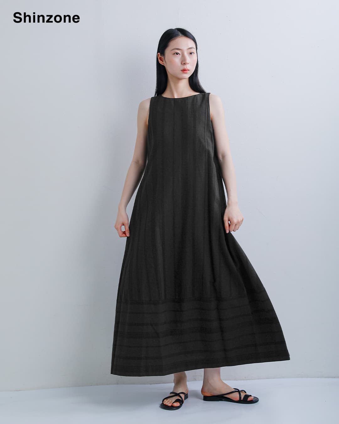Shinzone(シンゾーン)コットンリネン ストライプ ノースリーブ ドレス LINEN STRIPED DRESS 26mmsop04