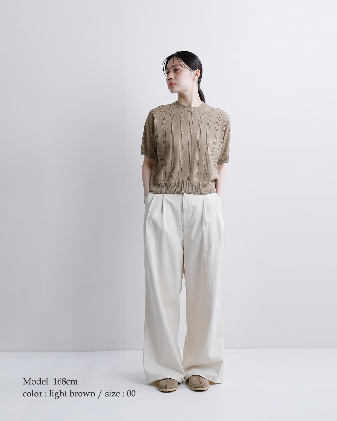 UNDYED(アンダイド)カラードオーガニックコットン アイレットストライプニット 半袖Tシャツ 26s372