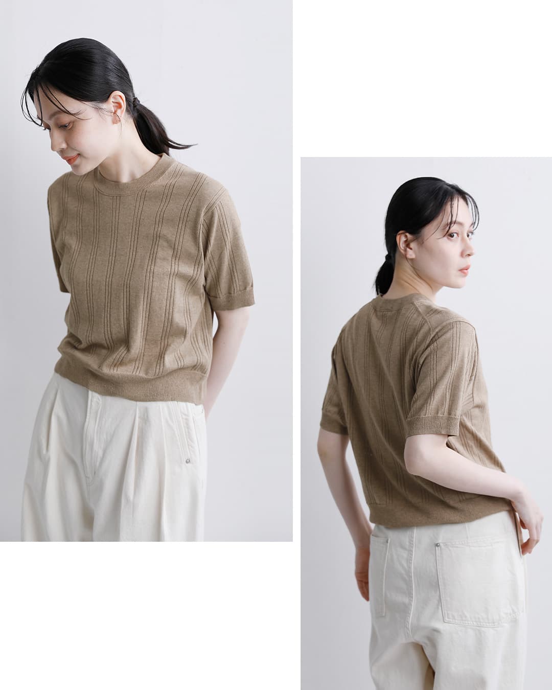 UNDYED(アンダイド)カラードオーガニックコットン アイレットストライプニット 半袖Tシャツ 26s372