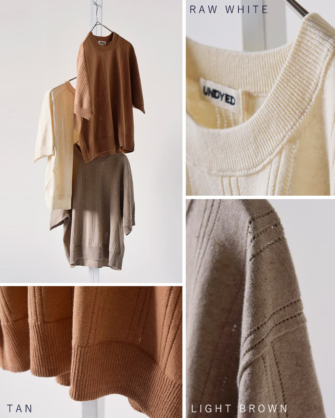 UNDYED(アンダイド)カラードオーガニックコットン アイレットストライプニット 半袖Tシャツ 26s372