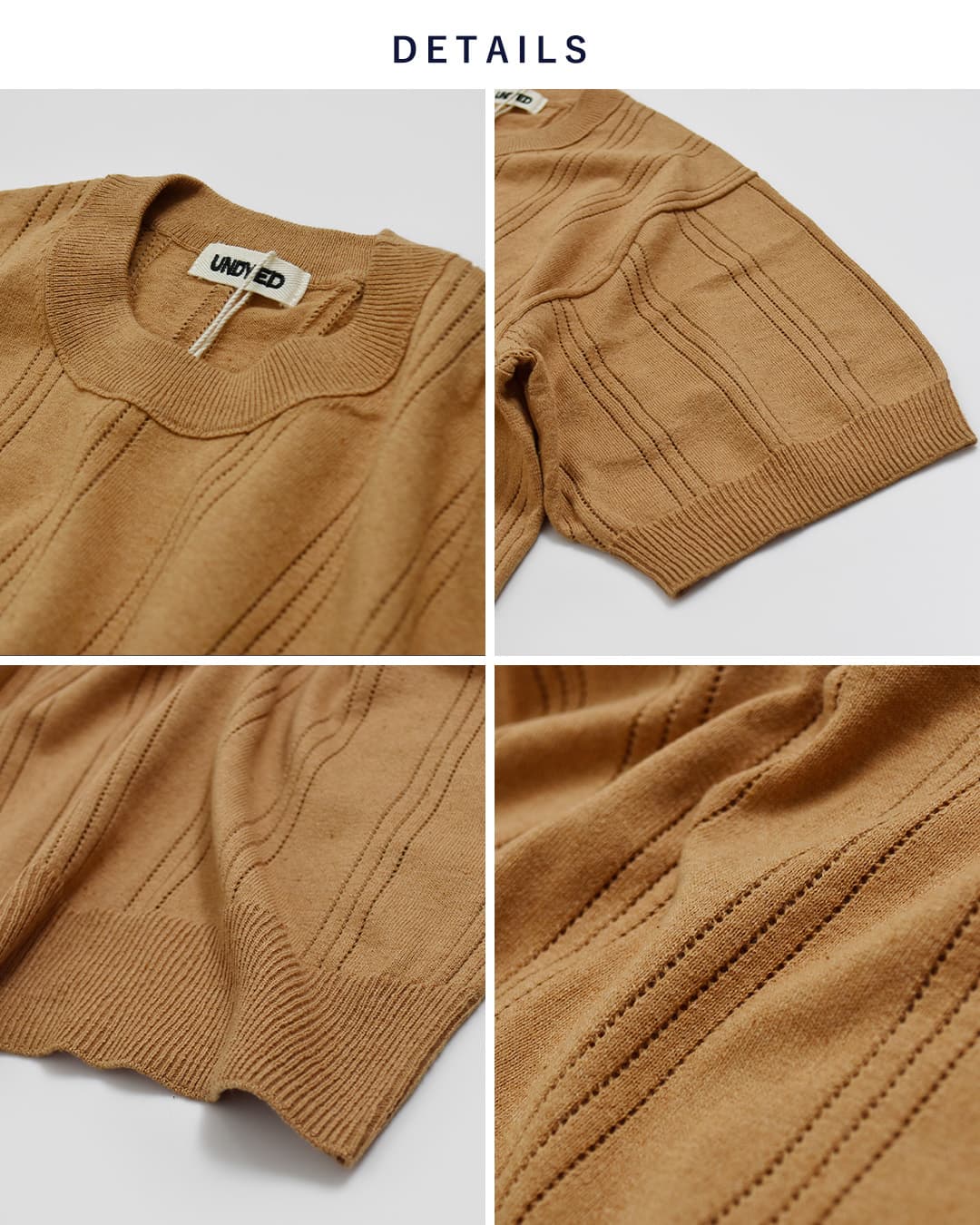 UNDYED(アンダイド)カラードオーガニックコットン アイレットストライプニット 半袖Tシャツ 26s372