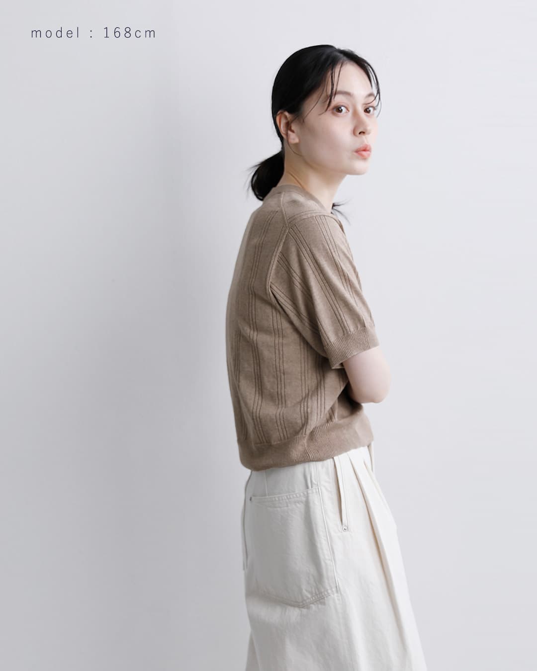 UNDYED(アンダイド)カラードオーガニックコットン アイレットストライプニット 半袖Tシャツ 26s372