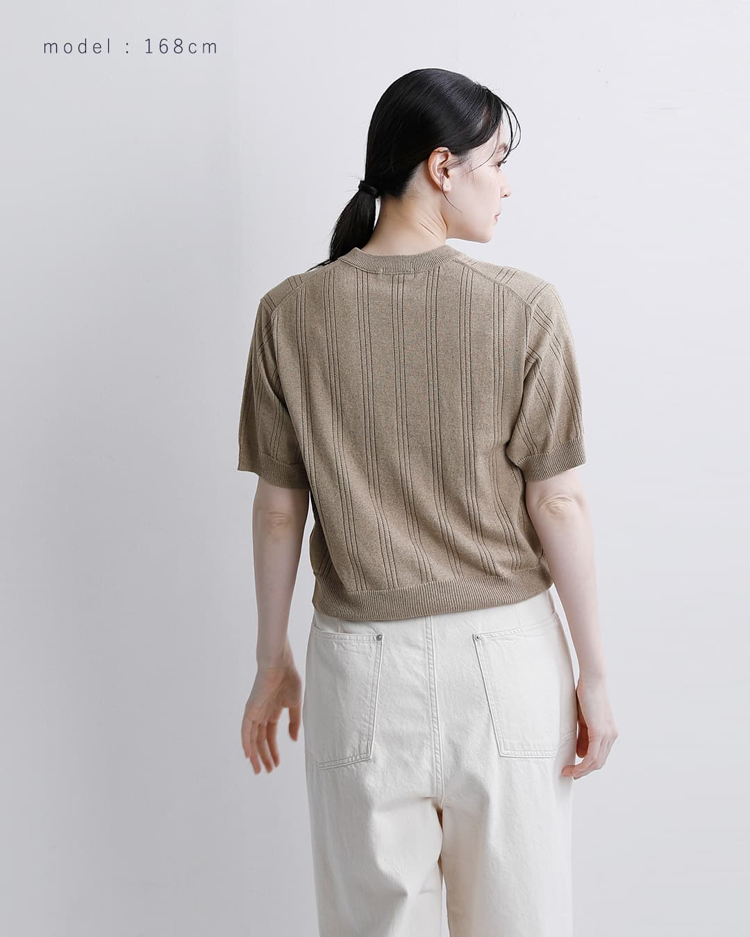 UNDYED(アンダイド)カラードオーガニックコットン アイレットストライプニット 半袖Tシャツ 26s372