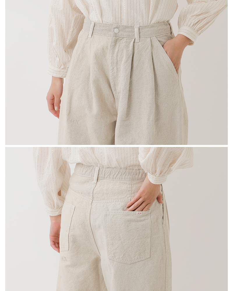 ARTE POVERA(アルテポーヴェラ)コットンリネンフランスUSEDシーツMIXステンシル2タックパンツ26sp36