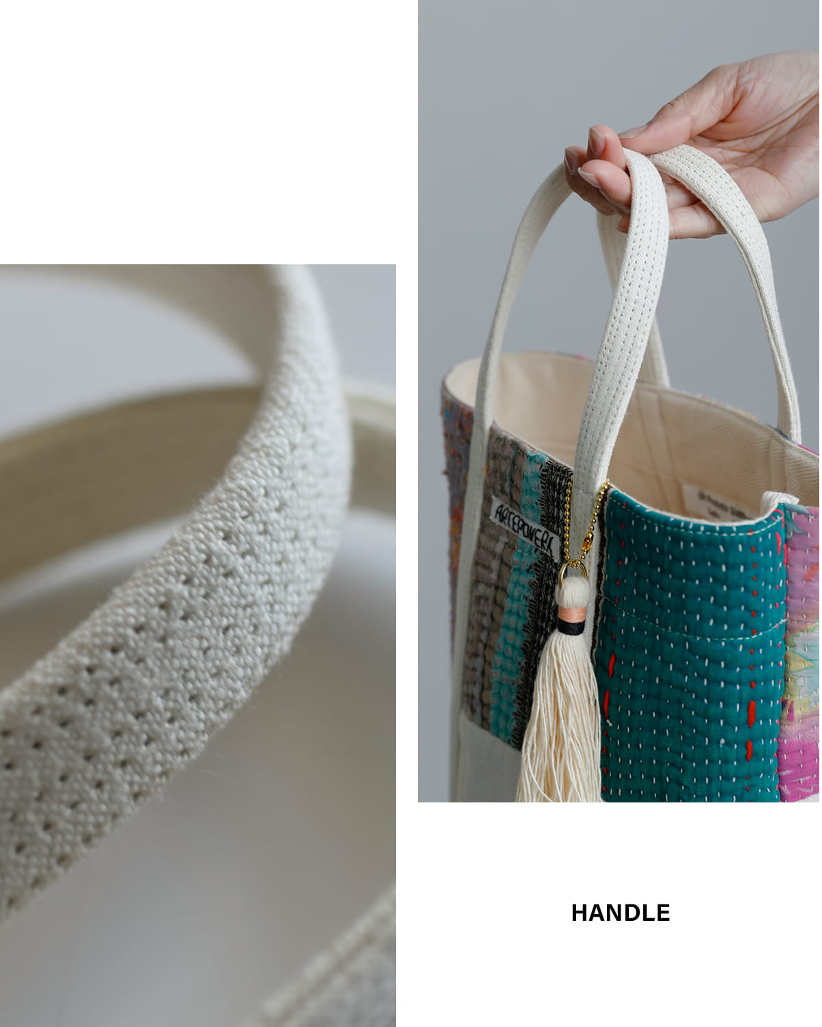 ARTE POVERAコットンリネン インドキルトラリー フランスシーツMIX ラウンドバッグ Mサイズ 26sp47