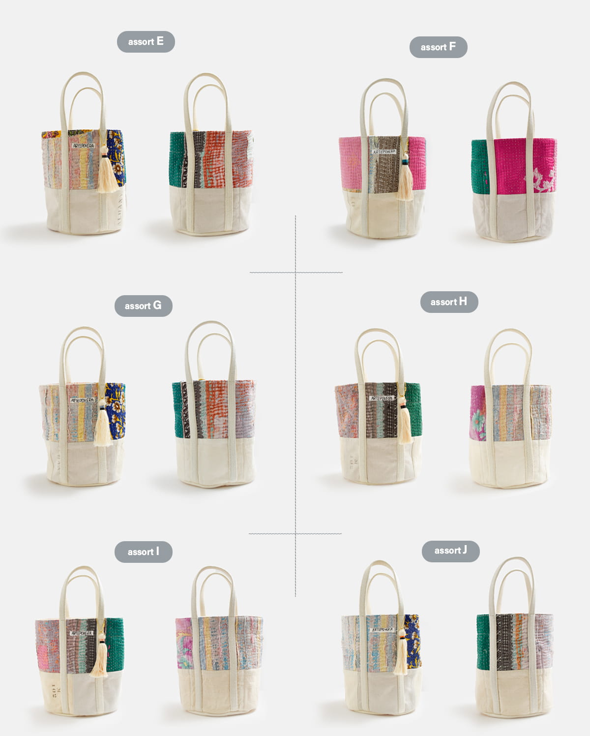 ARTE POVERAコットンリネン インドキルトラリー フランスシーツMIX ラウンドバッグ Mサイズ 26sp47