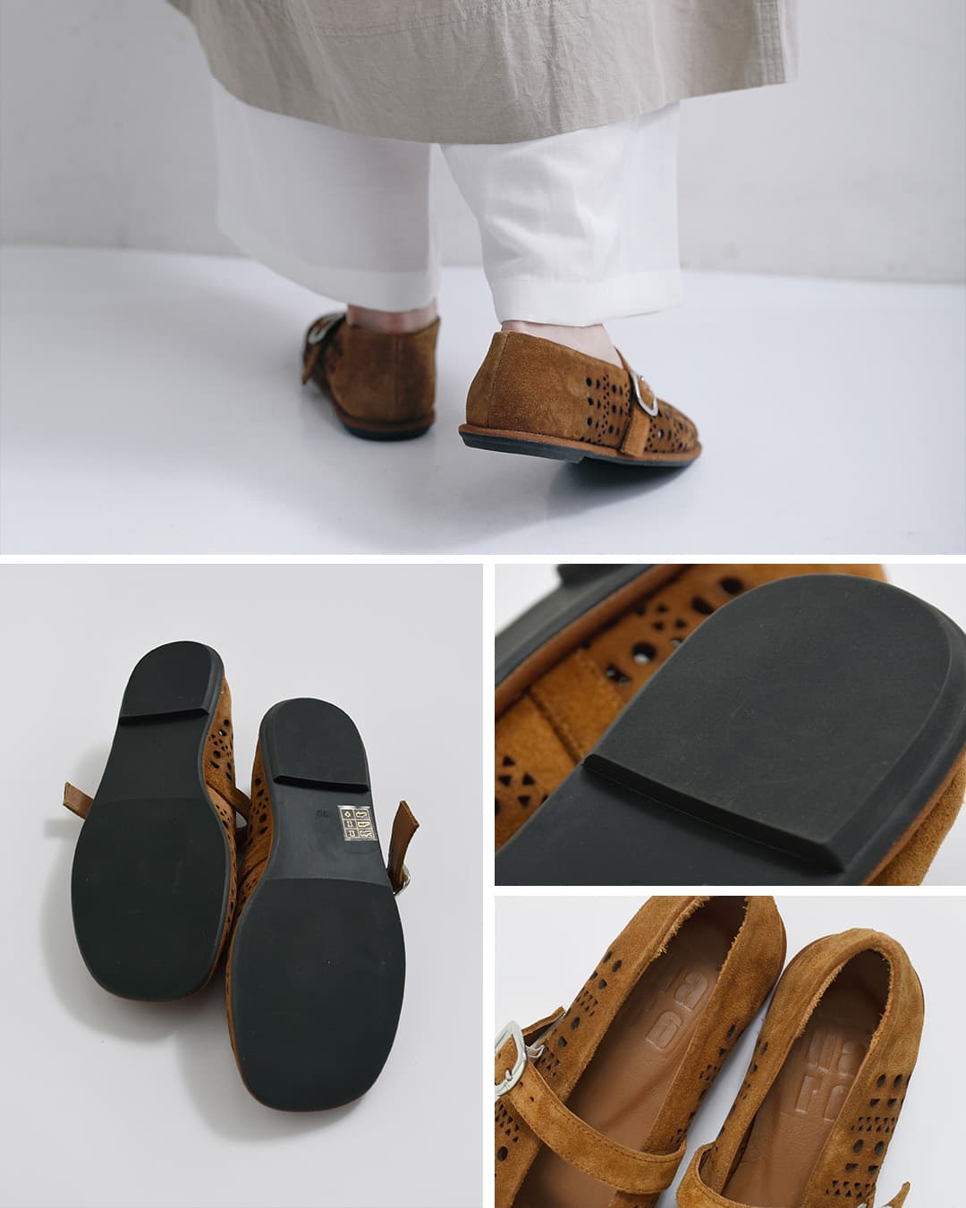 GRAIN(グレイン)カウレザー レースデザイン ストラップフラットシューズ 26ssgr009