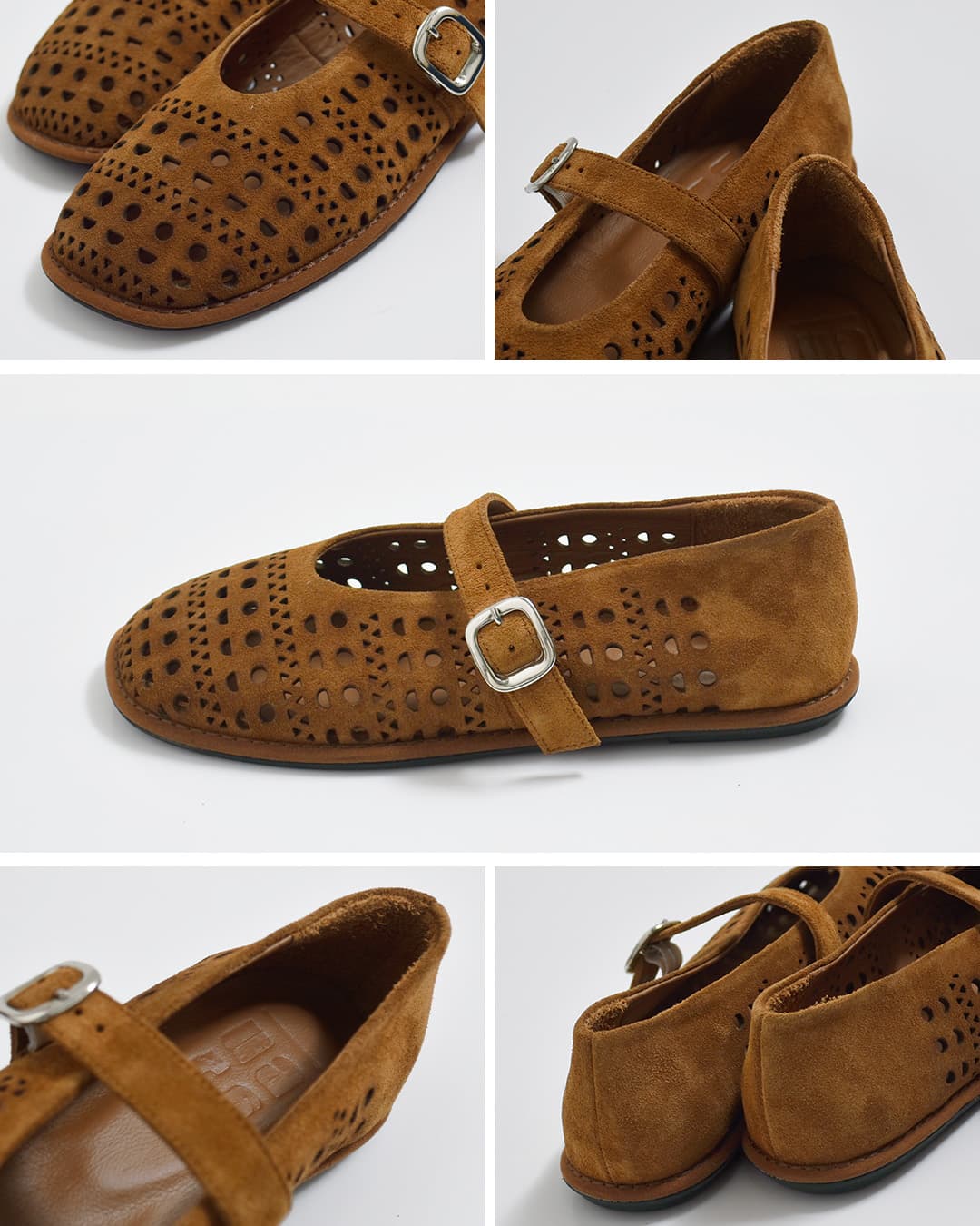 GRAIN(グレイン)カウレザー レースデザイン ストラップフラットシューズ 26ssgr009