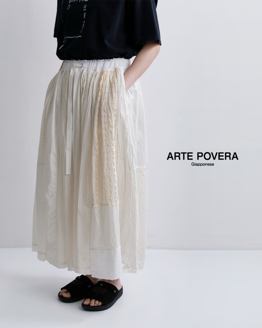 ARTE POVERA(アルテポーヴェラ)インドサリー パッチワークミックス ギャザースカート 26su17