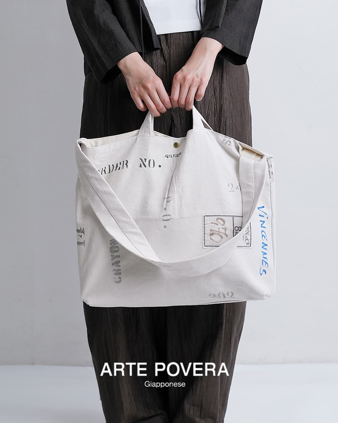 ARTE POVERA(アルテポーヴェラ)フランスUSEDシーツミックス リメイク 2way ステンシルトート/ショルダーバッグ 26su72