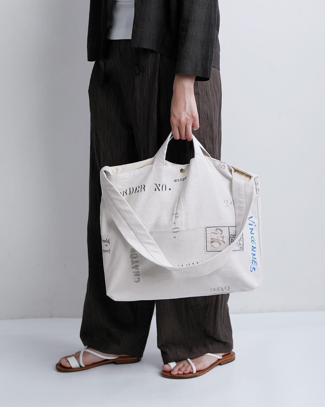 ARTE POVERA(アルテポーヴェラ)フランスUSEDシーツミックス リメイク 2way ステンシルトート/ショルダーバッグ 26su72