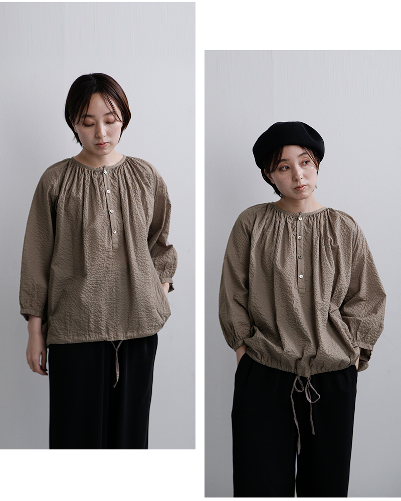 TRAVAIL MANUEL(トラバイユマニュアル)コットンリップルローンギャザースモックシャツ3008
