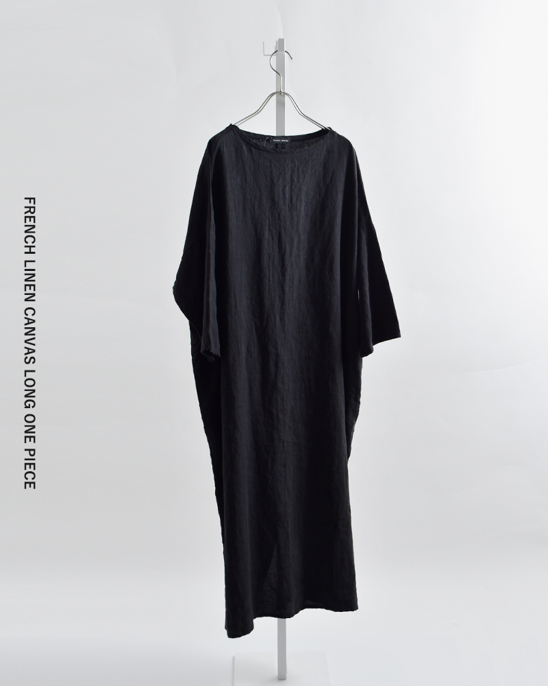 TRAVAIL MANUEL(トラバイユマニュアル)フレンチリネンキャンバス7分袖ロングワンピース3016