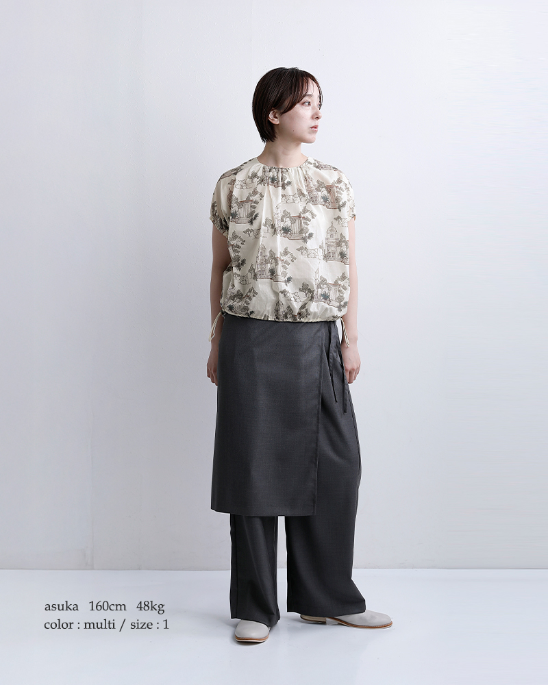 bon vieux temps(ボンビュータン)コットンローン オリジナルプリント ショートスリーブ ブラウス 33779