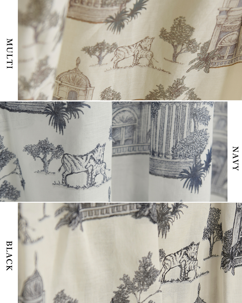 bon vieux temps(ボンビュータン)コットンローン オリジナルプリント ショートスリーブ ブラウス 33779