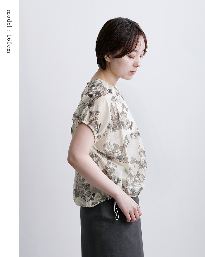 bon vieux temps(ボンビュータン)コットンローン オリジナルプリント ショートスリーブ ブラウス 33779