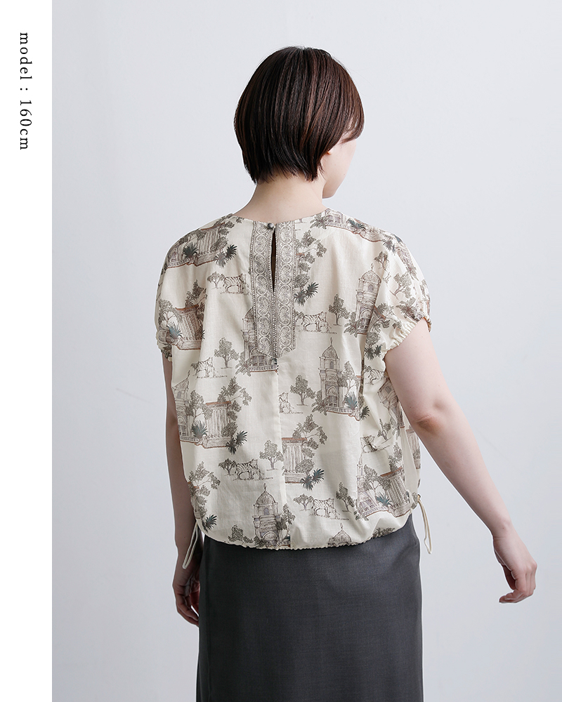 bon vieux temps(ボンビュータン)コットンローン オリジナルプリント ショートスリーブ ブラウス 33779