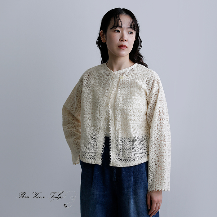 bon vieux temps(ボンビュータン)オーガニックコットン2wayレースシャツ44433