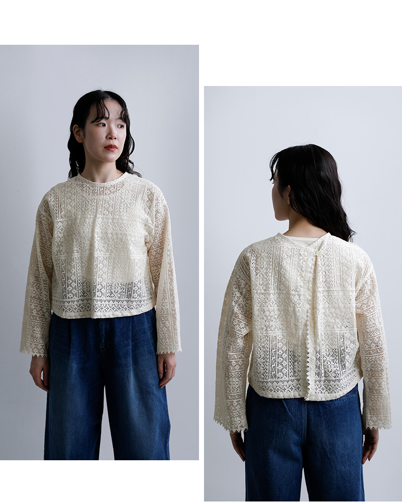 bon vieux temps(ボンビュータン)オーガニックコットン2wayレースシャツ44433