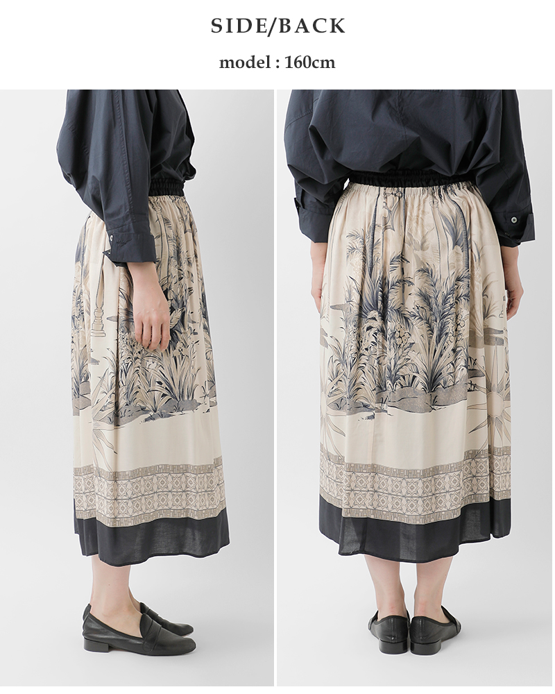 bon vieux temps(ボンビュータン)FabricbyDEVEAUXレーヨンパネル柄スカート47127