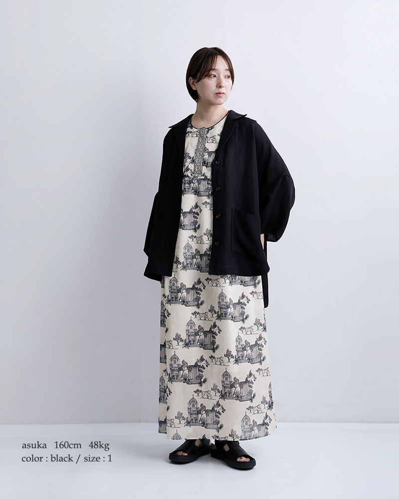 bon vieux temps(ボンビュータン)コットンローン オリジナルプリント ワンピース ドレス 48087