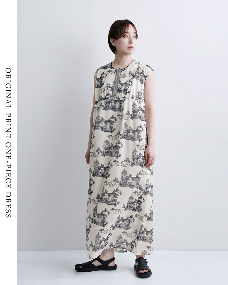 bon vieux temps(ボンビュータン)コットンローン オリジナルプリント ワンピース ドレス 48087