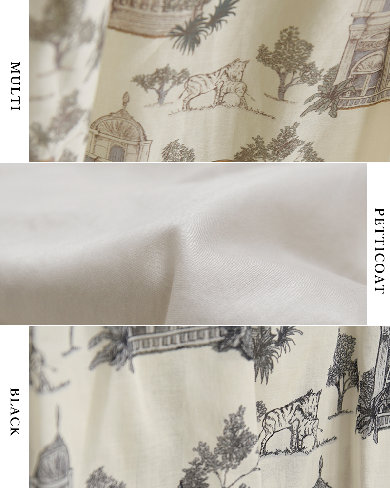 bon vieux temps(ボンビュータン)コットンローン オリジナルプリント ワンピース ドレス 48087