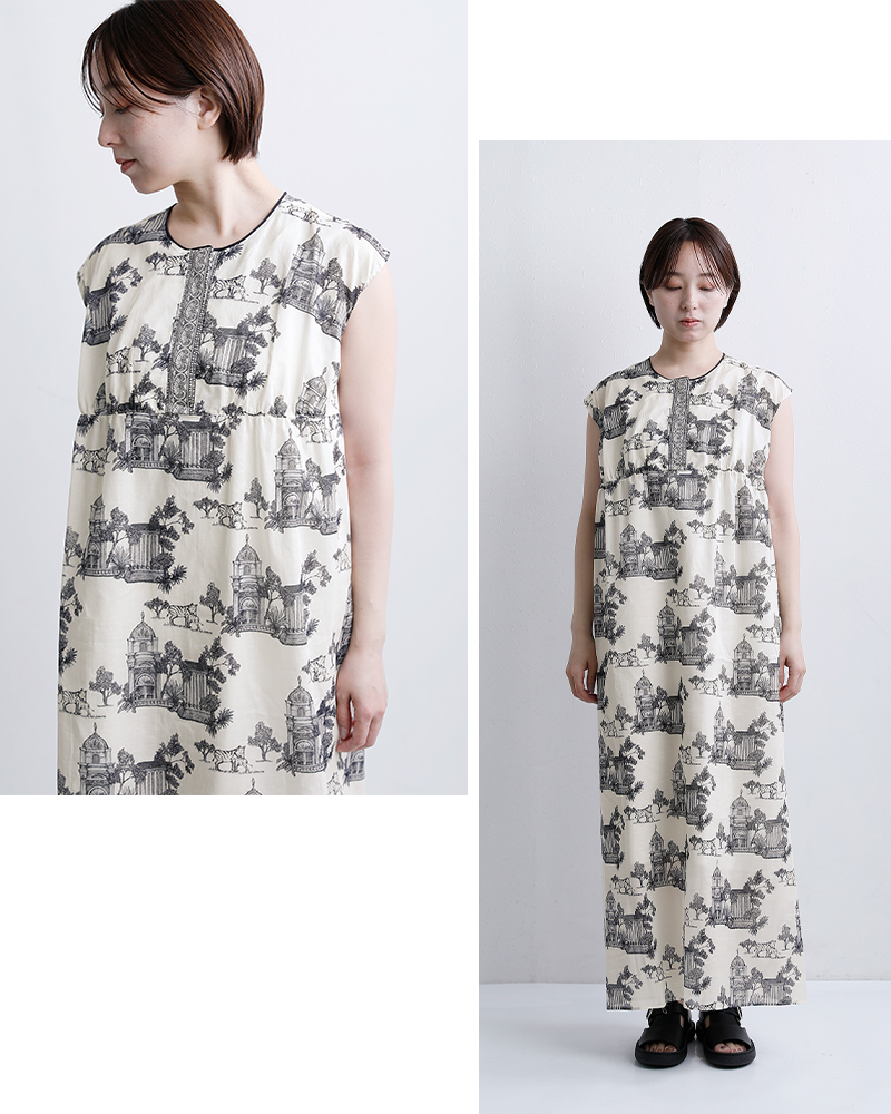 bon vieux temps(ボンビュータン)コットンローン オリジナルプリント ワンピース ドレス 48087