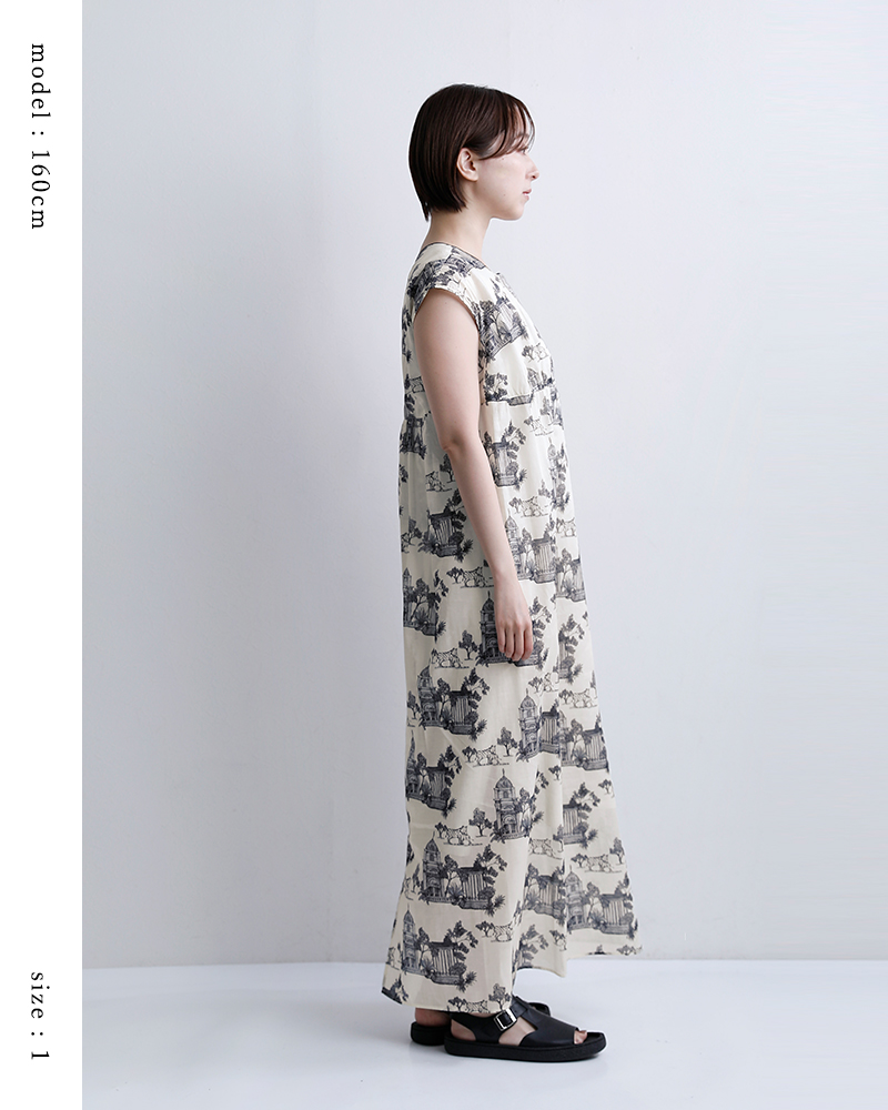 bon vieux temps(ボンビュータン)コットンローン オリジナルプリント ワンピース ドレス 48087