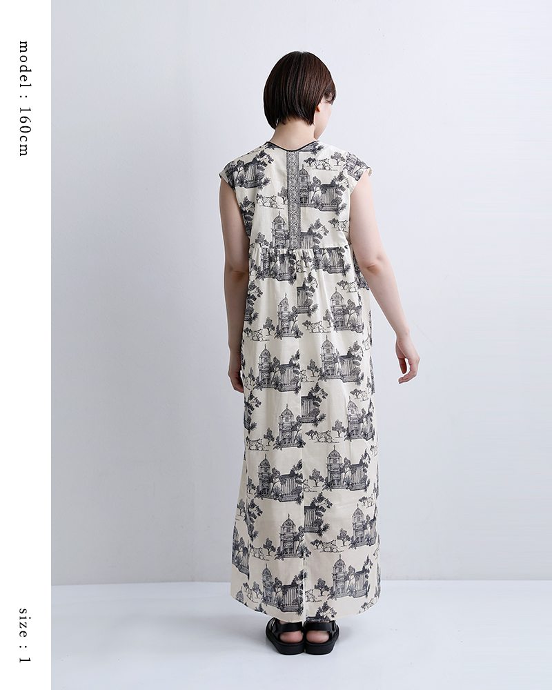 bon vieux temps(ボンビュータン)コットンローン オリジナルプリント ワンピース ドレス 48087