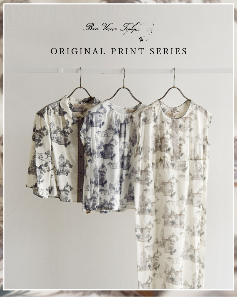 bon vieux temps(ボンビュータン)コットンローン オリジナルプリント ワンピース ドレス 48087