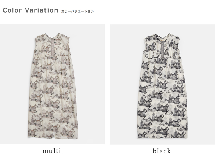 bon vieux temps(ボンビュータン)コットンローン オリジナルプリント ワンピース ドレス 48087