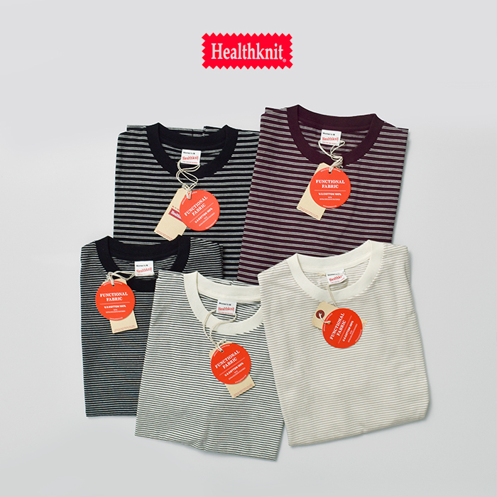 Healthknitコットン ボーダー ジャージー クルーネック スリーブレス プルオーバー 51016-50