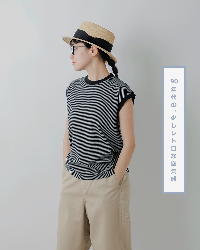 Healthknitコットン ボーダー ジャージー クルーネック スリーブレス プルオーバー 51016-50