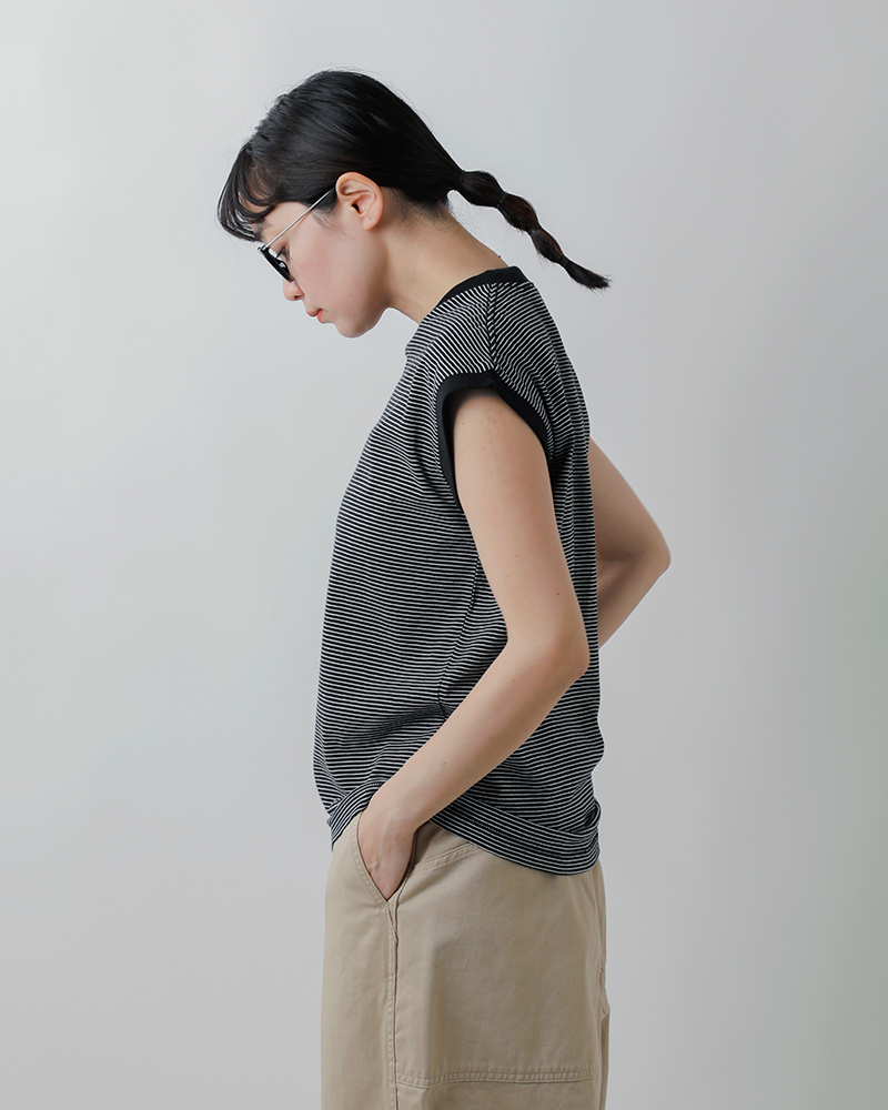 Healthknitコットン ボーダー ジャージー クルーネック スリーブレス プルオーバー 51016-50