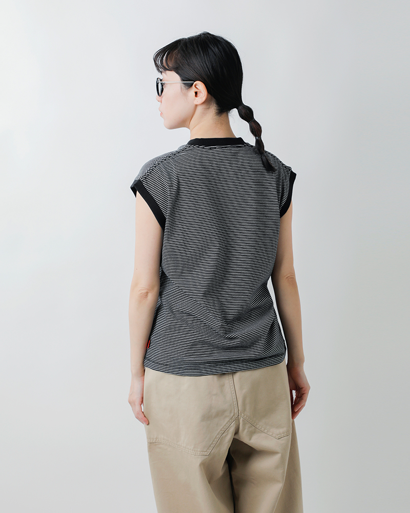 Healthknitコットン ボーダー ジャージー クルーネック スリーブレス プルオーバー 51016-50