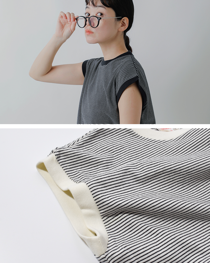 Healthknitコットン ボーダー ジャージー クルーネック スリーブレス プルオーバー 51016-50