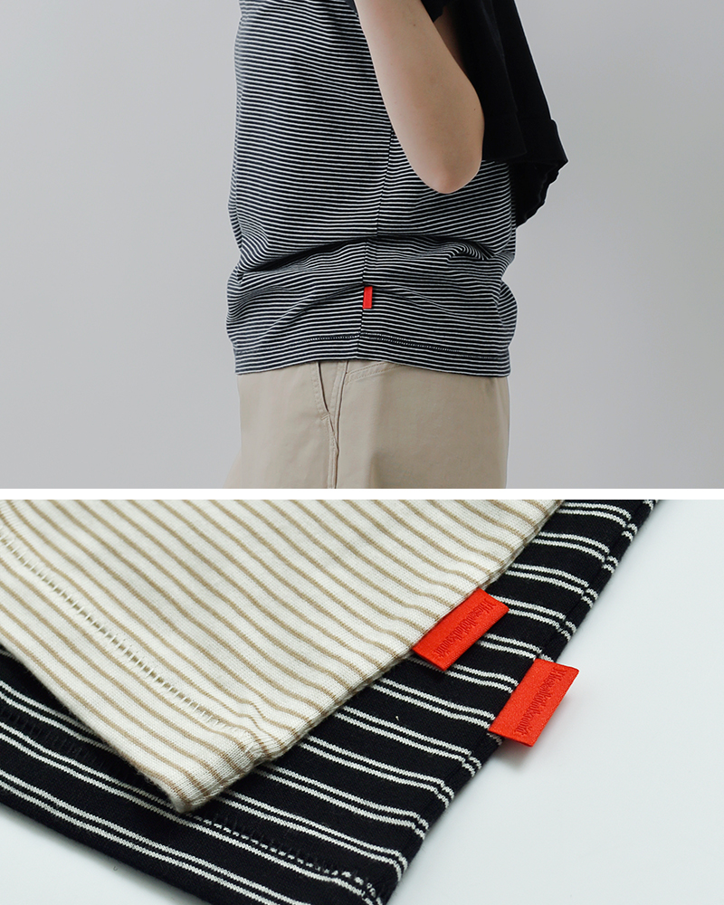 Healthknitコットン ボーダー ジャージー クルーネック スリーブレス プルオーバー 51016-50