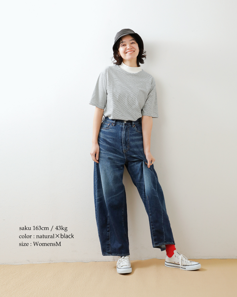 Healthknit(ヘルスニット)ナローボーダージャージーモックネックハーフスリーブプルオーバー51019