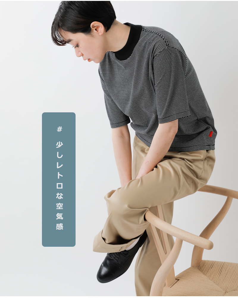 Healthknit(ヘルスニット)ナローボーダージャージーモックネックハーフスリーブプルオーバー51019