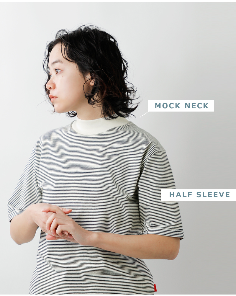 Healthknit(ヘルスニット)ナローボーダージャージーモックネックハーフスリーブプルオーバー51019