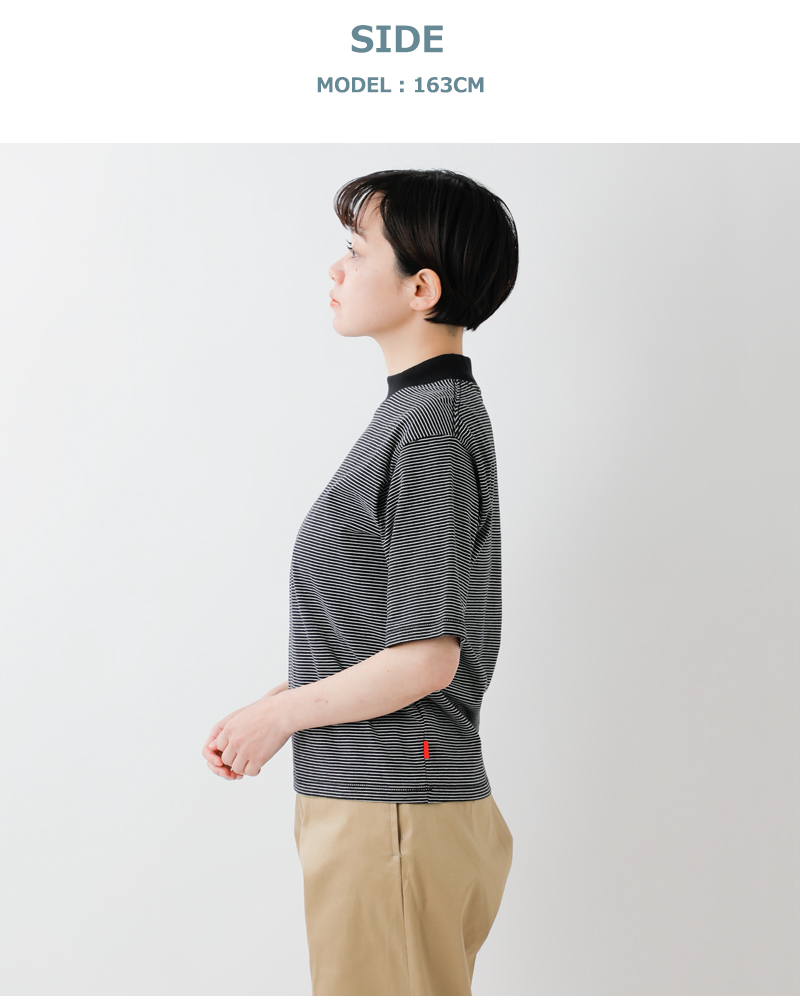 Healthknit(ヘルスニット)ナローボーダージャージーモックネックハーフスリーブプルオーバー51019