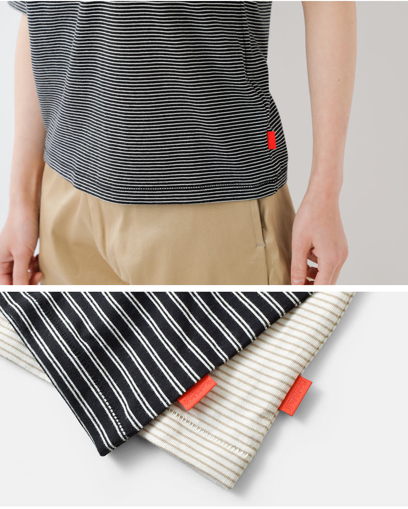 Healthknit(ヘルスニット)ナローボーダージャージーモックネックハーフスリーブプルオーバー51019