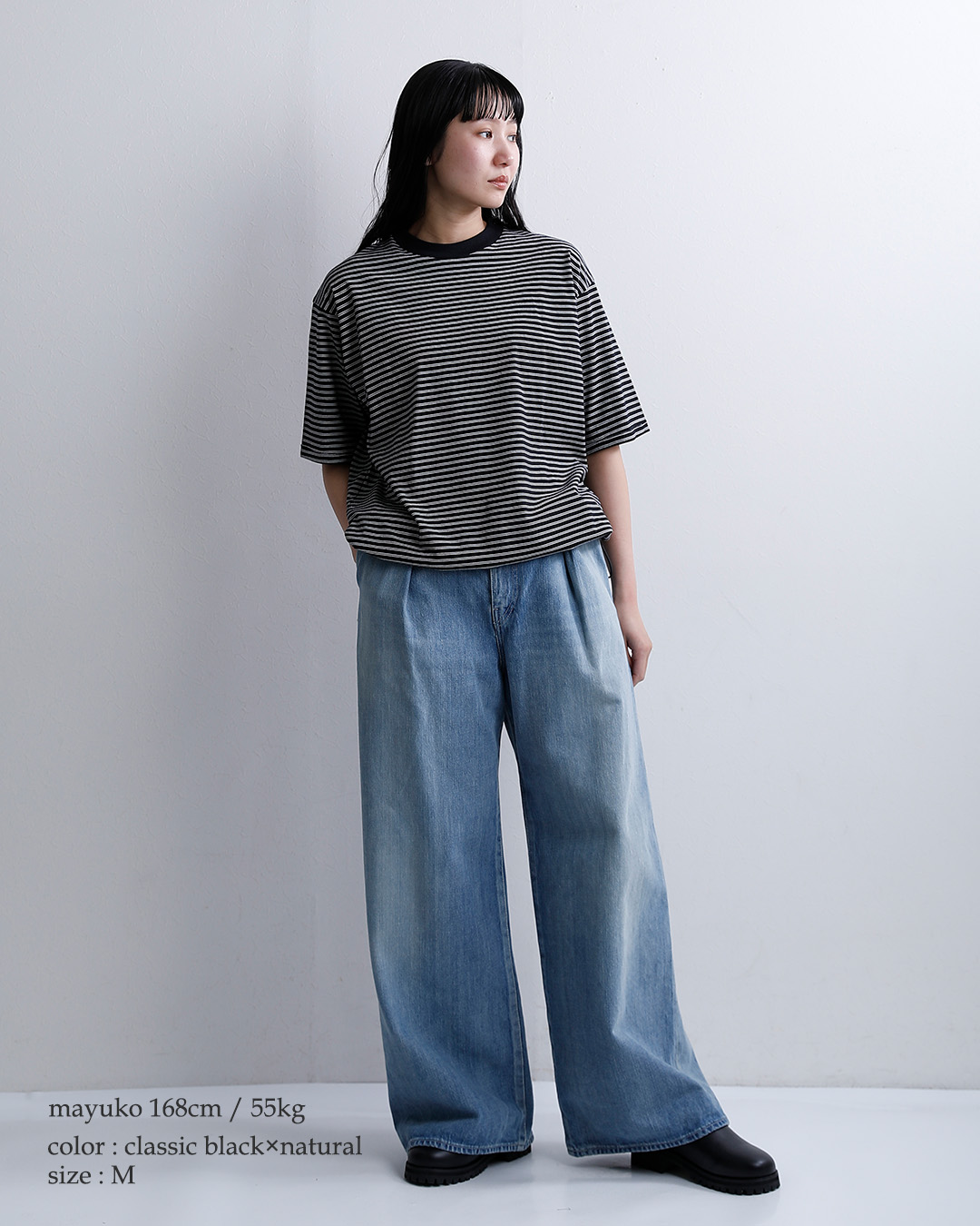 Healthknitコットン ボーダー ジャージー ワイド クルーネック 半袖 プルオーバー 51033-51047