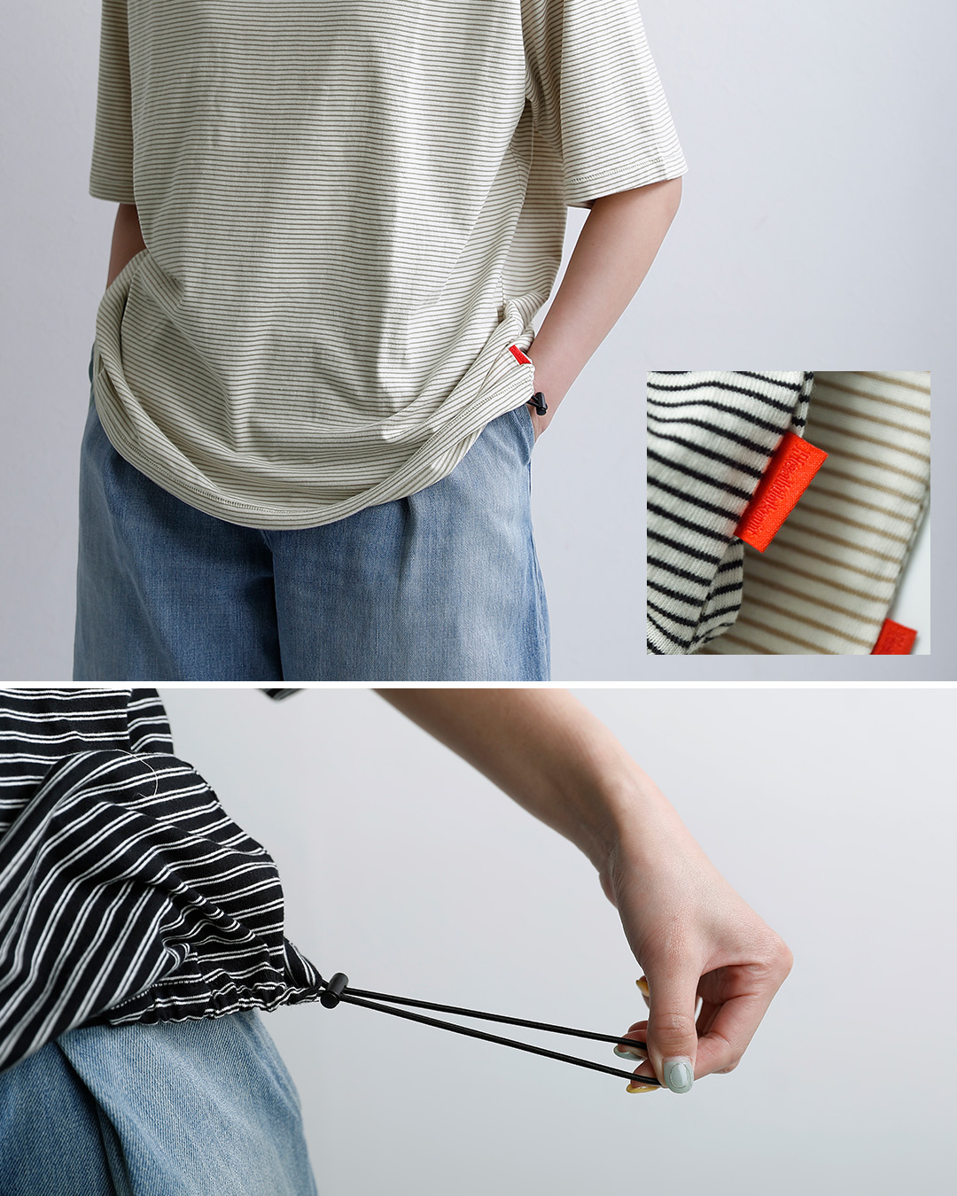 Healthknitコットン ボーダー ジャージー ワイド クルーネック 半袖 プルオーバー 51033-51047