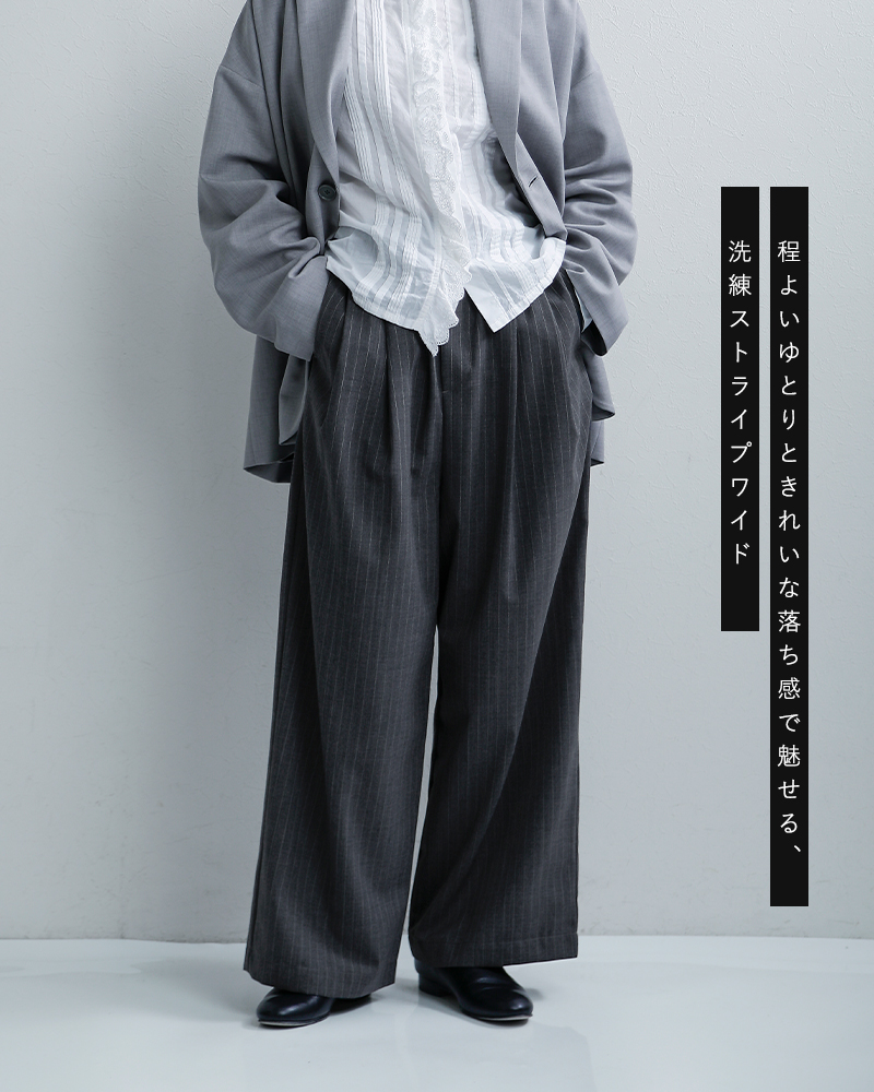 TRAVAIL MANUEL(トラバイユマニュアル)TWトロストライプ2タックワイドパンツ5105