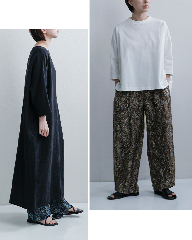 TRAVAIL MANUEL(トラバイユマニュアル)ボタニカルプリントサッシュワイドパンツ5110