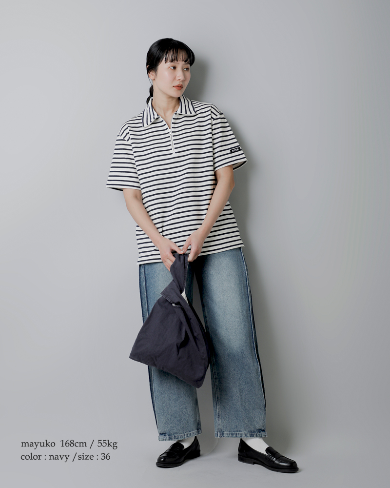 SCYE BASICS�R�b�g�� �X�g���C�v �n�[�t�W�b�v T�V���c Cotton Striped Half Zip T-Shirt 5726-21721