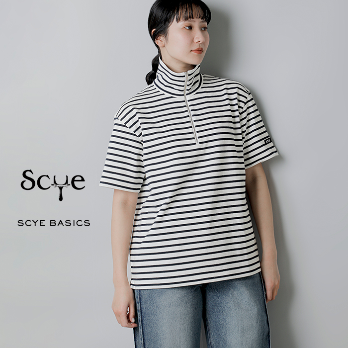SCYE BASICS�R�b�g�� �X�g���C�v �n�[�t�W�b�v T�V���c Cotton Striped Half Zip T-Shirt 5726-21721