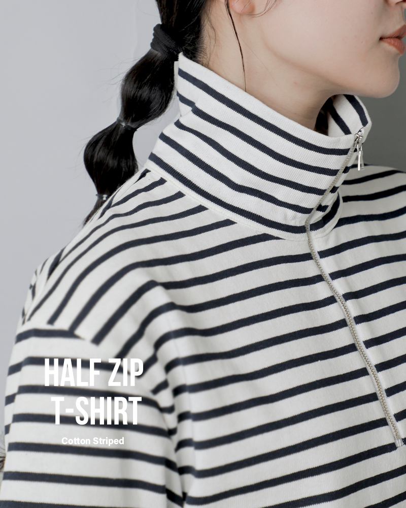 SCYE BASICS�R�b�g�� �X�g���C�v �n�[�t�W�b�v T�V���c Cotton Striped Half Zip T-Shirt 5726-21721